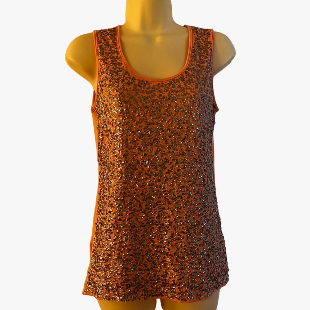 Susan Bristol Size M Peach Knit Tank Top with Silver Sequin Front